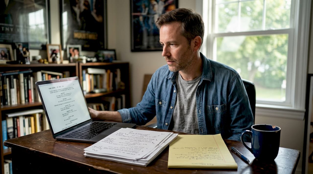 1775035246868_Screenwriter-formatting-script-in-home-office Screenwriter formatting script in home office