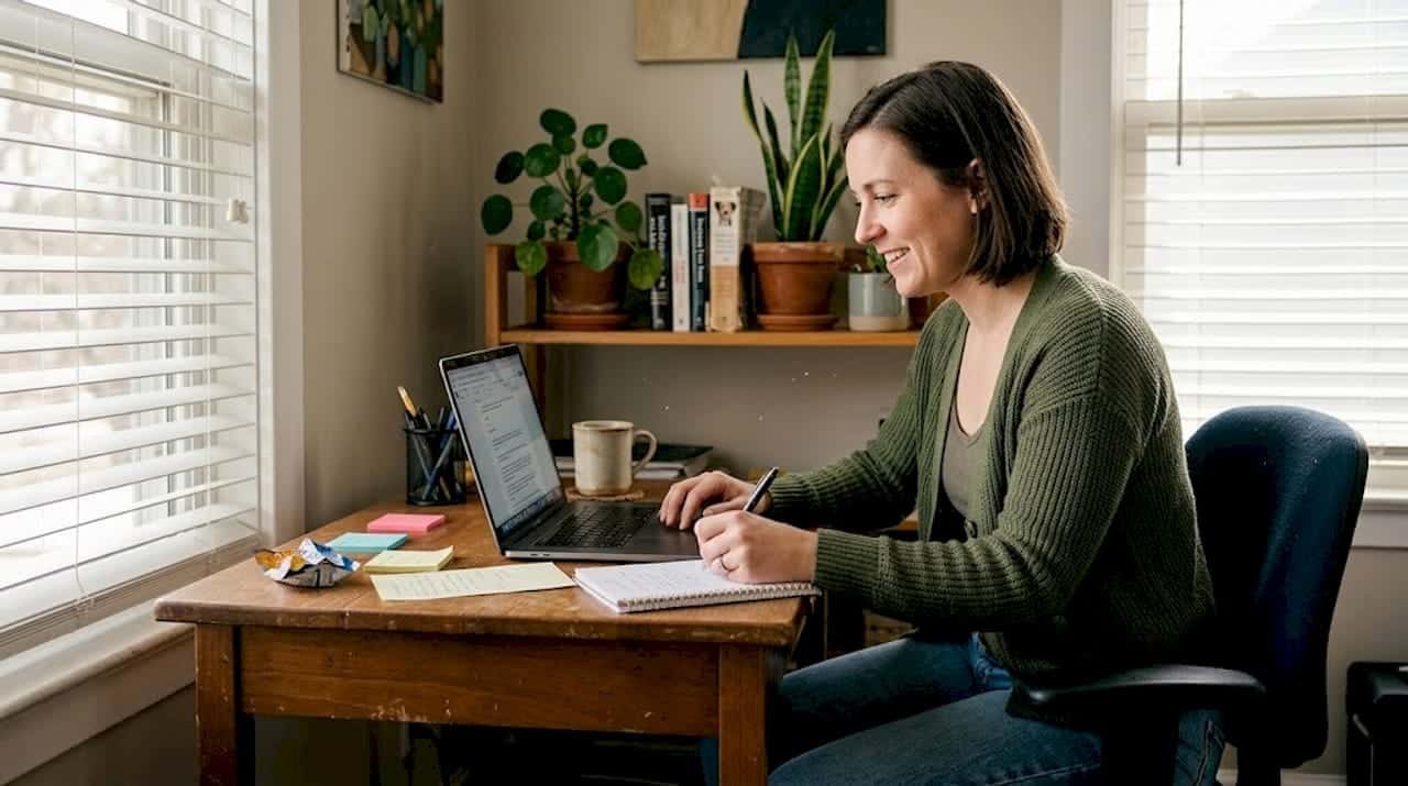Business owner working at home office desk