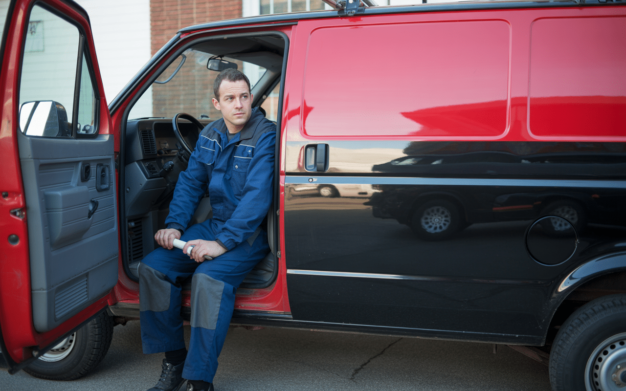 Plumber in van